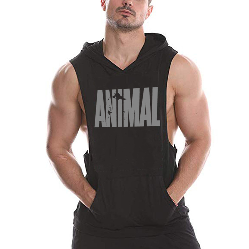 Eaby Bodybuilding Fitness Cotton Men's European and American Size Animal Men's Sleeveless Sweatshirt Sports Style Sports Trend