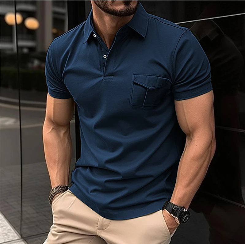 Polo Shirt with Pocket, Sports Polo Shirt with Trendy Patchwork Design