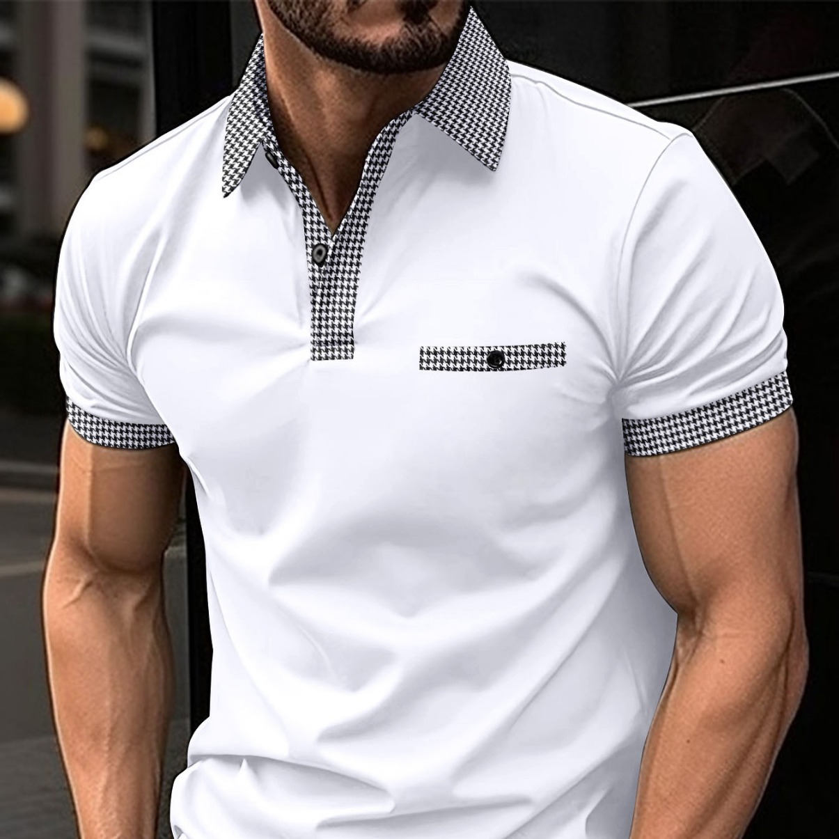 Summer Men's Short-Sleeved Polo Shirt Button-Down Color-Blocked Men's Sports Polo Shirt